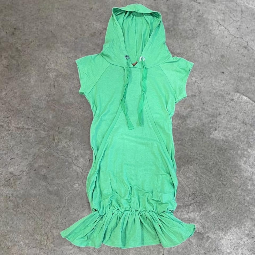 y2k deadstock green hooded bubble short sleeve top small